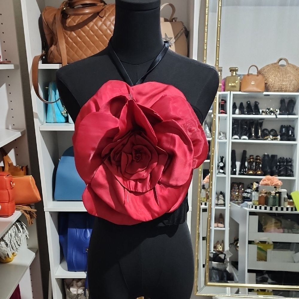Victoria's Secret Black Top with Red Floral Accent